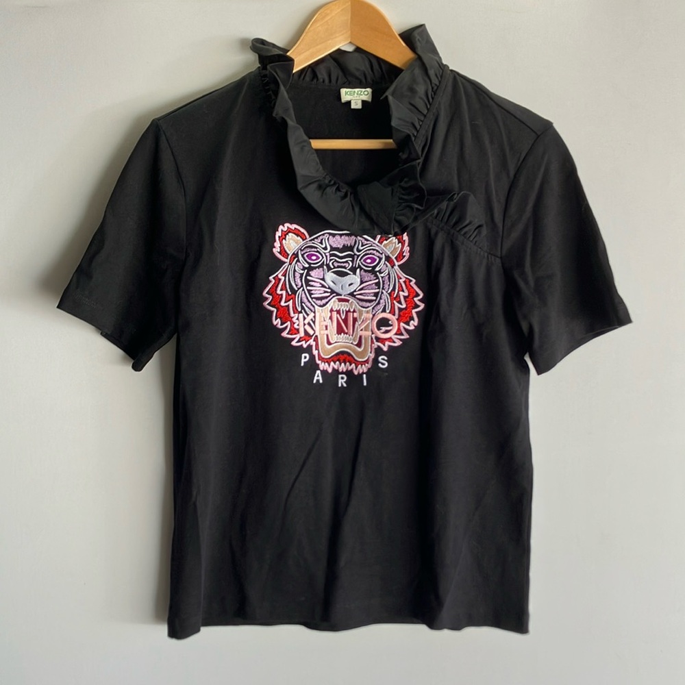 Kenzo Black Tee with Vibrant Embroidered Tiger